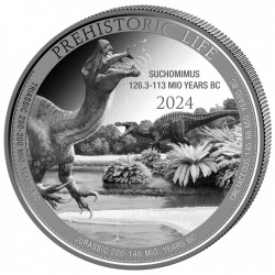 . 1 aaaaaacoin CONGO 20 FRANCOS 2024 SUCHOMINUS DINOSAURIO 2ª MONEDA DE PLATA ONZA OZ 2ª Serie Prehistoric Life