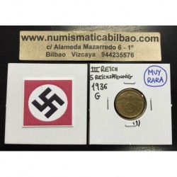 ALEMANIA 5 REICHSPFENNIG 1936 G ESVASTICA NAZI III REICH @RARA@