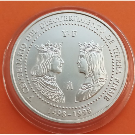 . 1 moneda SC + CÁPSULA x ESPAÑA 3 EUROS 1998 V CENTENARIO DEL DESCUBRIMIENTO DE TIERRA FIRME PLATA FNMT RUTA QUETZAL