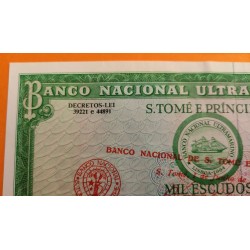 . @RARO - SELLO EN TINTA@ SANTO TOME & PRINCIPE 1000 ESCUDOS 1964 en tinta roja 1 de JUNHO de 1976 Pick 48 BILLETE SC @DOBLEZ@