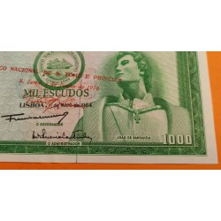 . @RARO - SELLO EN TINTA@ SANTO TOME & PRINCIPE 1000 ESCUDOS 1964 en tinta roja 1 de JUNHO de 1976 Pick 48 BILLETE SC @DOBLEZ@