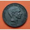 @FALSA DE ÉPOCA HECHA A MANO@ ESPAÑA Rey ALFONSO XII 10 CENTIMOS 1878 OM REY y ESCUDO KM.675 MONEDA DE BRONCE
