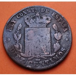 @FALSA DE ÉPOCA HECHA A MANO@ ESPAÑA Rey ALFONSO XII 10 CENTIMOS 1878 OM REY y ESCUDO KM.675 MONEDA DE BRONCE