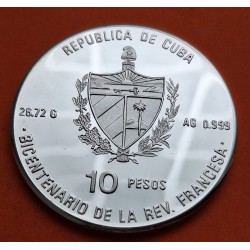 @ESCASA - RAYITAS@ CUBA 10 PESOS 1989 LIBERTAD - IGUALDAD - FRATERNIDAD REVOLUCIÓN FRANCESA KM.239 MONEDA DE PLATA PROOF