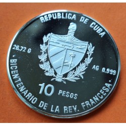 @ESCASA - RAYITAS@ CUBA 10 PESOS 1989 LIBERTAD - IGUALDAD - FRATERNIDAD REVOLUCIÓN FRANCESA KM.239 MONEDA DE PLATA PROOF