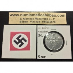 NORUEGA 5 ORE 1942 LEON KM.388 MONEDA DE HIERRO OCUPACION NAZI III REICH WWII Norway 2