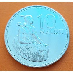 LESOTHO 10 MALOTI 1979 Rey MOSHOESHOE I y MONUMENTO KM.23 @Tirada 10.000@ MONEDA DE PLATA SC Africa