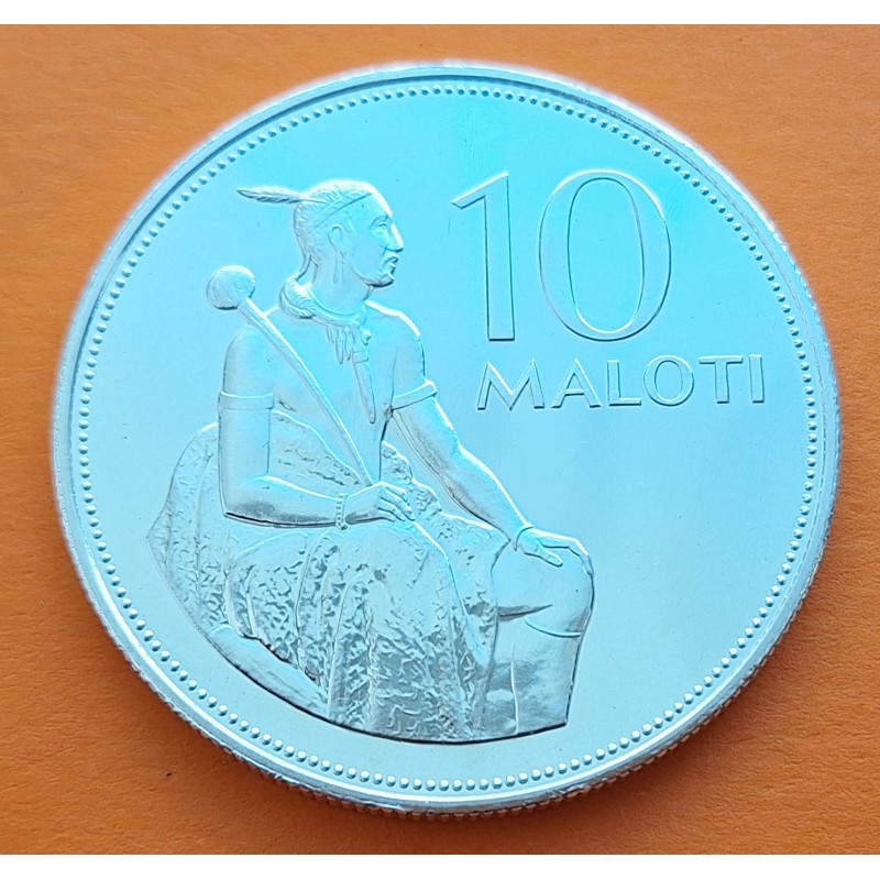 LESOTHO 10 MALOTI 1979 Rey MOSHOESHOE I y MONUMENTO KM.23 @Tirada 10.000@ MONEDA DE PLATA SC Africa