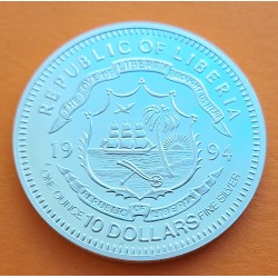 LIBERIA 10 DOLARES 1997 LADY DI y TRAJE ANTI-MINAS ANGOLA KM.350 MONEDA DE PLATA PROOF 1 ONZA