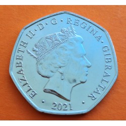 . Tirada 2.000 + COLORES x GIBRALTAR 50 PENIQUES 2021 MONOS ABRIENDO REGALOS KM.1816.1 MONEDA DE NICKEL SC Pence CHRISTMAS
