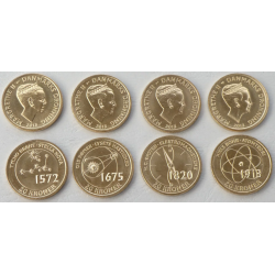 . 4 monedas x DINAMARCA 20 KRONER 2013 CIENTIFICOS y DESCUBRIMIENTOS y Reina MARGARITA II LATON SC- Denmark