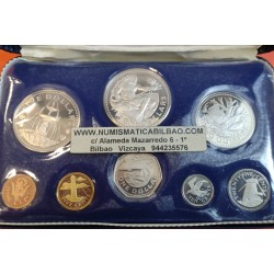 1973 BARBADOS ESTUCHE OFICIAL 8 coins Silver Proof Mint Set 5 DOLARES + 10 DOLARES 1973 PLATA