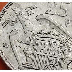 ESPAÑA 25 PESETAS 1957 * 64 ESTADO ESPAÑOL FRANCISCO FRANCO SI PLUS / ULTRA KM.787 MONEDA DE NICKEL SC Spain R/1