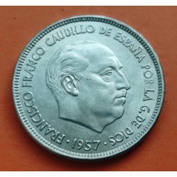 ESPAÑA 25 PESETAS 1957 * 64 ESTADO ESPAÑOL FRANCISCO FRANCO SI PLUS / ULTRA KM.787 MONEDA DE NICKEL SC Spain R/1