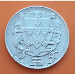 PORTUGAL 2,50 ESCUDOS 1946 CARABELA KM.580 MONEDA DE PLATA MBC+ República Portuguesa silver