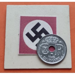 DINAMARCA 25 ORE 1942 LETRAS CX-R BAJO CORONA KM.823.2A MONEDA DE ZINC OCUPACION NAZI III REICH WWII Denmark