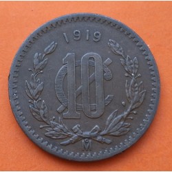 @LA MÁS RARA@ MEXICO 10 CENTAVOS 1919 AGUILA y SERPIENTE modulo Grande KM.430 MONEDA DE COBRE MBC República Mexicana