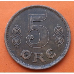 DINAMARCA 5 ORE 1917 VBP GJ SIGLAS DEL REY CHRISTIAN X KM.814.1 MONEDA DE BRONCE MBC+ @ESCASA@ Denmark coin