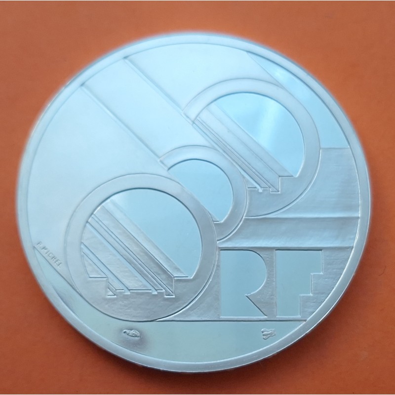 FRANCIA 100 FRANCOS 1994 TRENES DEL EUROTUNEL DEL CANAL DE LA MANCHA KM.1060 MONEDA DE PLATA PROOF France 15 Ecus CERTIFICADO