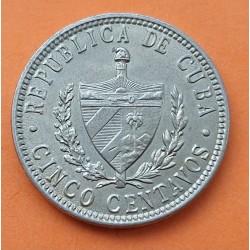 @MUY RARA ASÍ@ CUBA 5 CENTAVOS 1915 ESTRELLA PATRIA y LIBERTAD MONEDA DE NICKEL EBC/SC- Caribe