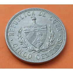 @MUY RARA ASÍ@ CUBA 5 CENTAVOS 1915 ESTRELLA PATRIA y LIBERTAD MONEDA DE NICKEL EBC/SC- Caribe