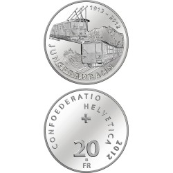 SUIZA 20 FRANCOS 2012 B TREN FERROCARRIL DE LOS ALPES  JUNG FRAUBAHN MONEDA DE PLATA Switzerland 20 Francs
