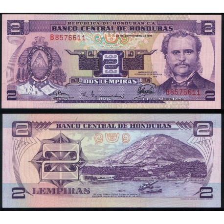 HONDURAS 2 LEMPIRAS 1976 MARCO AURELIO SOTO ISLA DEL TIGRE y PUERTO Pick 61 BILLETE SC UNC BANKNOTE