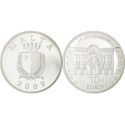 MALTA 10 EUROS 2009 LA CASTELLANIA PALACIO KM.122 MONEDA DE  PLATA PROOF CÁPSULA + CERTIFICADO
