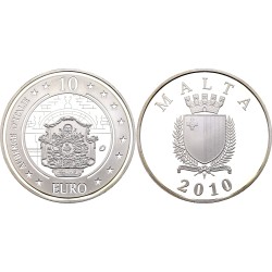 MALTA 10 EUROS 2010 ALBERGUE DE ITALIA KM.140 MONEDA DE  PLATA PROOF ESTUCHE + CERTIFICADO