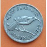 1º AÑO DE EMISIÓN x NUEVA ZELANDA 6 PENIQUES 1948 PAJARO HUIA y Rey JORGE VI KM.26.2 MONEDA DE NICKEL MBC New Zealand 6 Pence