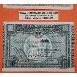 . 1 Billete BANCO DE VIZCAYA x 100 PESETAS 1937 BILBAO Sin Serie MBC+ EUZKADI Pick S.565 Guerra Civil España L/3