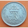 INGLATERRA 6 PENIQUES 1945 Rey JORGE VI KM.852 MONEDA DE PLATA SC- UK silver 6 Pence WWII