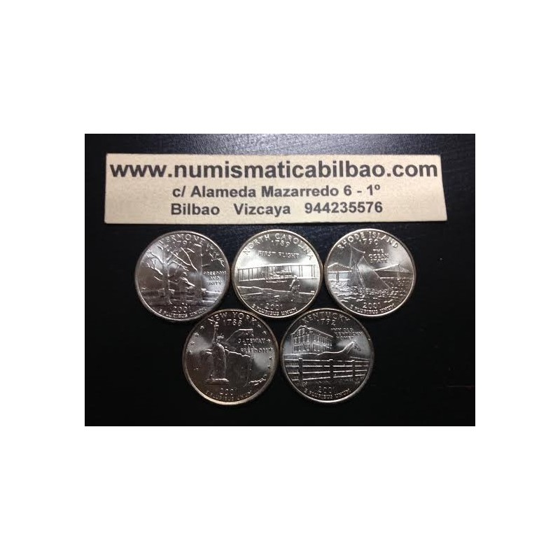 5 monedas x ESTADOS UNIDOS 25 CENTAVOS 2001 Letra P Serie ESTADOS - 50 STATEHOOD QUARTERS SC USA