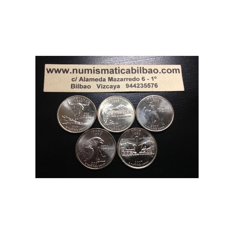 5 monedas x ESTADOS UNIDOS 25 CENTAVOS 2007 Letra D ESTADOS - 50 STATEHOOD QUARTERS NICKEL SC USA 1/4 DOLAR