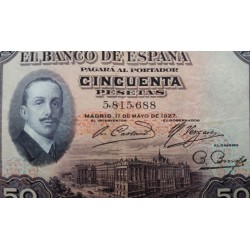 ESPAÑA 50 PESETAS 1927 REY ALFONSO XIII Sin Serie 5815688 Pick 80 BILLETE MBC+ @RARO@ Spain banknote