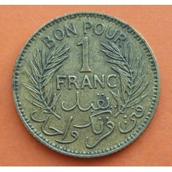 TUNEZ 1 FRANCO 1945 TUNISIE BON POUR 1 FRANC PROTECTORAT FRANCAIS KM.247 MONEDA DE LATON MBC Francia WWII