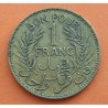 TUNEZ 1 FRANCO 1945 TUNISIE BON POUR 1 FRANC PROTECTORAT FRANCAIS KM.247 MONEDA DE LATON MBC Francia WWII