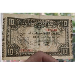 BILBAO 10 PESETAS 1937 CAJA DE AHORROS y MONTE DE PIEDAD MUNICIPAL 316840 @RARO@ BILLETE de EUZKADI Pick S.562 España