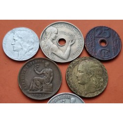 6 monedas x REPUBLICA ESPAÑOLA 5 + 25 + 50 CENTIMOS y 1 PESETA 1933 1934 1937 1938 PLATA COBRE HIERRO LATÓN España