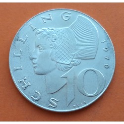 AUSTRIA 10 SCHILLINGS 1967 CABEZA DE MUJER y ESCUDO KM.2882 MONEDA DE PLATA MBC+ Österreich