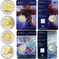 . 2 monedas x ANDORRA 2 EUROS 2018 DERECHOS HUMANOS y ANIVERSARIO DE LA CONSTITUCION SC COINCARD