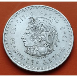MEXICO 5 PESOS 1948 INDIO CUAUHTEMOC KM.465 MONEDA DE PLATA MBC + IMPERFECCIONES Mejico silver 0,87 ONZAS R/3