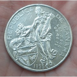 @RARA@ PANAMA 1 BALBOA 1953 Edic. CINCUENTENARIO KM.21 MONEDA DE PLATA MBC silver coin DISEÑO UNICO R/2