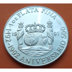 MEXICO 1 ONZA 1991 NUEVO CONTINENTE TRES CARABELAS - COLUMNARIO MEDALLA DE PLATA PURA 999 Mejico silver OZ MONEDA