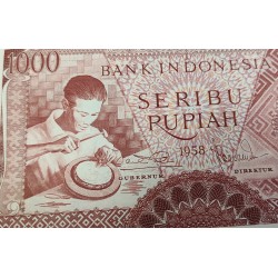 @ESCASO@ INDONESIA 1000 RUPIAS 1958 ARTESANO DE LA MADERA Color ROJO Pick 61 BILLETE SC 1000 Rupiah UNC BANKNOTE