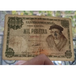 @RARO@ ESPAÑA 1000 PESETAS 1946 LUIS VIVES Sin Serie 236516 Pick 133 BILLETE MUY CIRCULADO Spain banknote