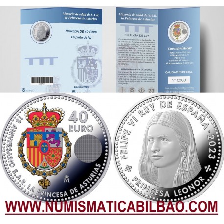 . 1 aaaacoin @AGOTADA@ CARTERA FNMT 40 EUROS 2023 PRINCESA LEONOR DE ASTURIAS MONEDA DE PLATA PROOFLIKE Estuche
