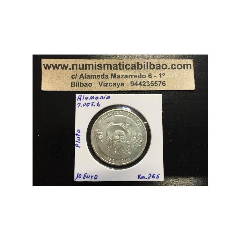 ALEMANIA 10 EUROS 2007 Ceca D WILHELM BUSCH MONEDA DE PLATA SC silver coin BRD