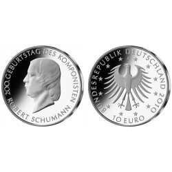 ALEMANIA 10 EUROS 2010 J MUSICO ROBERT SCHUMANN 200 AÑOS DE SU NACIMIENTO MONEDA PLATA SC BRD