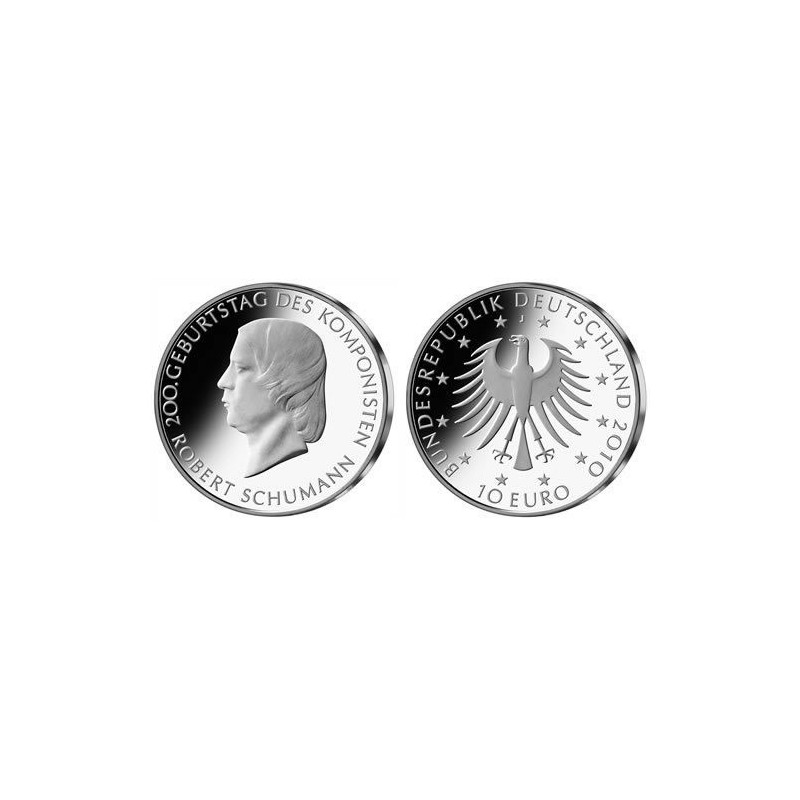 ALEMANIA 10 EUROS 2010 J MUSICO ROBERT SCHUMANN 200 AÑOS DE SU NACIMIENTO MONEDA PLATA SC BRD